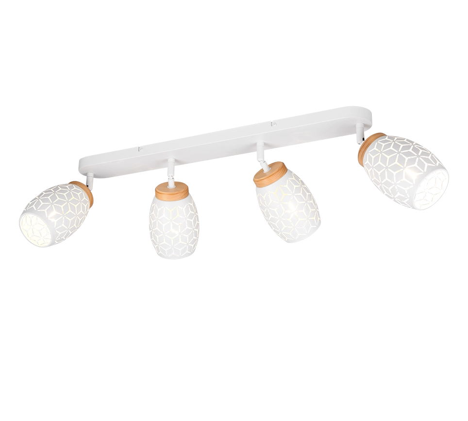 Barra 4 spots, metallo, bianco e legno, L 74 cm, Bidar