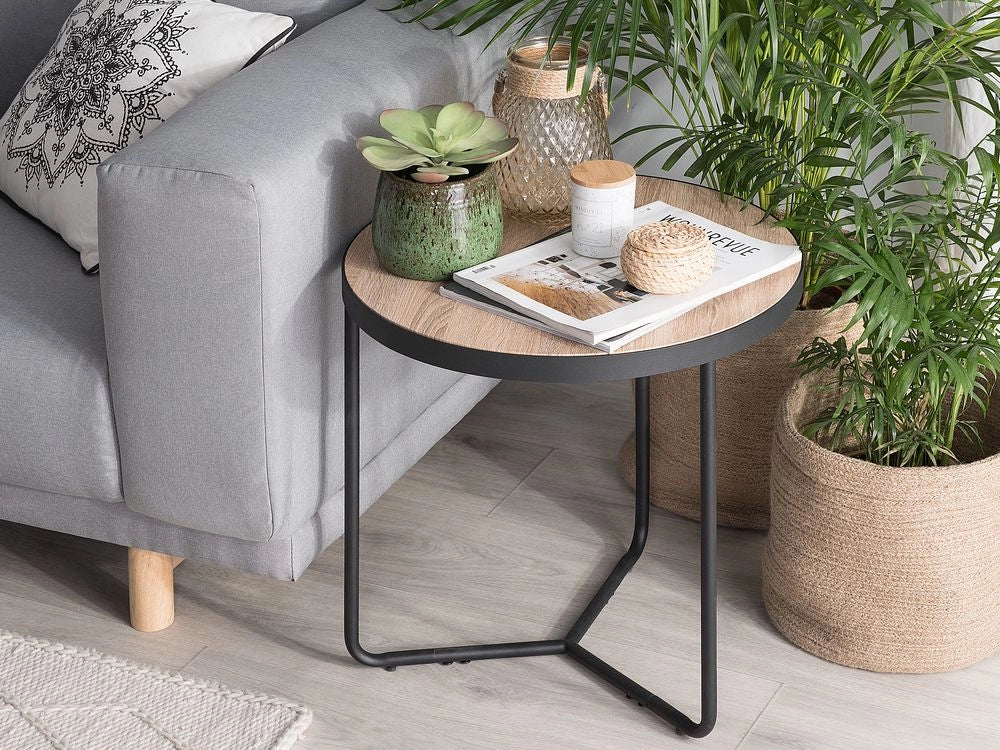 Tavolino da caffè leggero da tavolo in legno gambe in metallo Nero rotondo piccolo 50 x 50 x 42 cm mobili da soggiorno