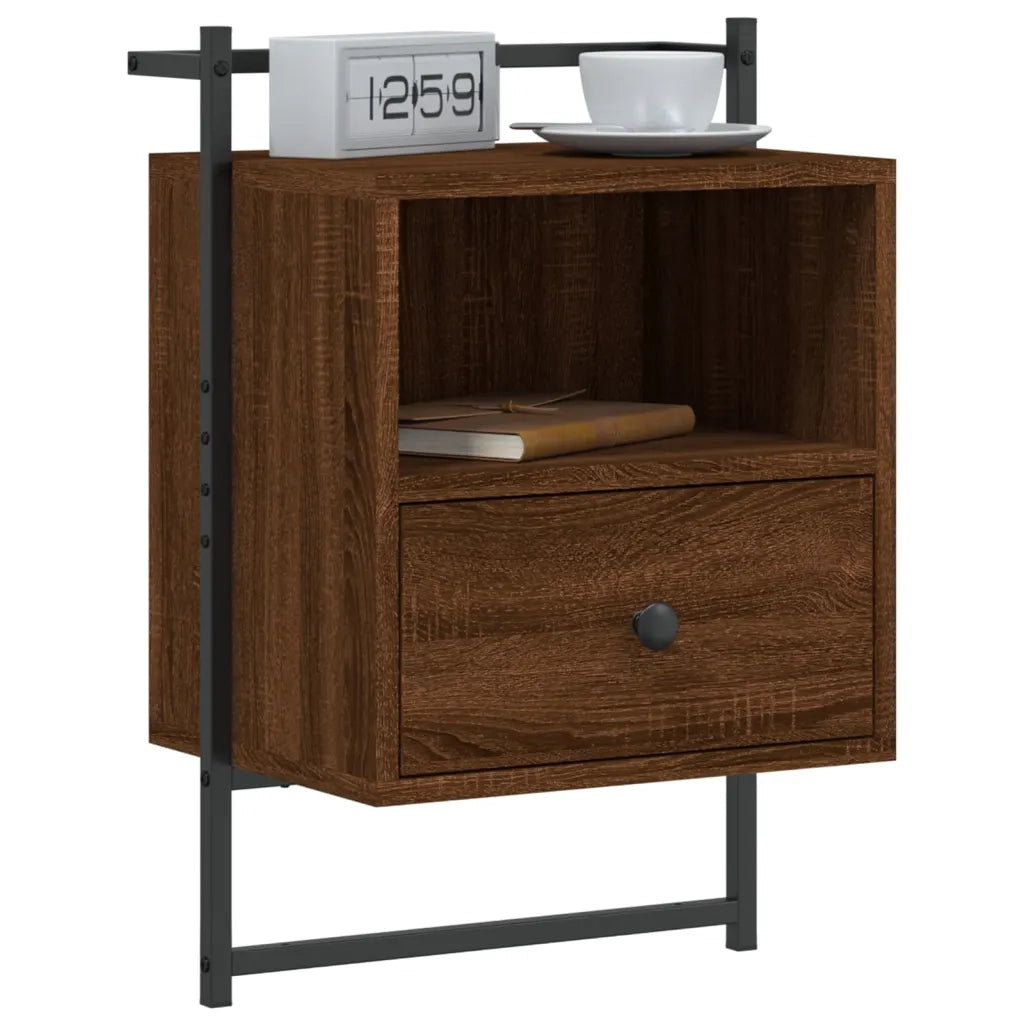 Comodini a Muro 2pz-Set di 2 Tavolino da notte Rovere Marrone 40x30x61cm Legno Multistrato
