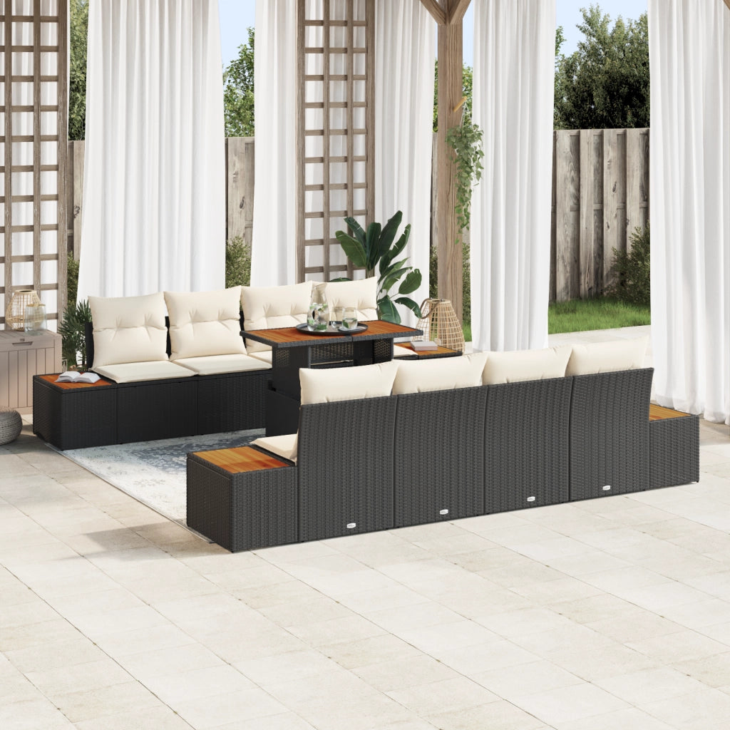 Set di divani da giardino  9 pezzi con cuscini in polyrattan nero