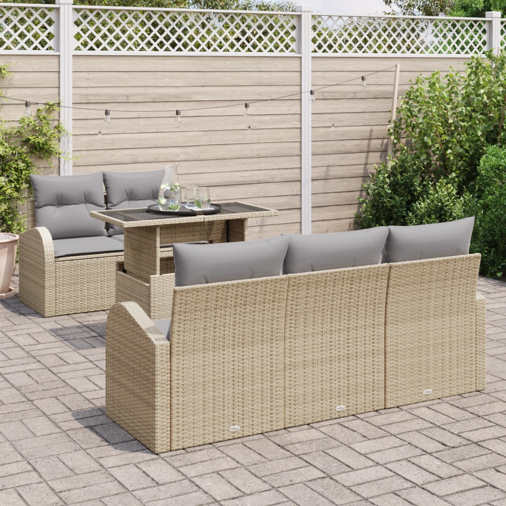 Set di SofÃ  da Giardino 6 Pezzi con Cuscini Beige in Rattan Sintetico