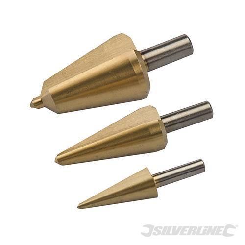 Set di frese coniche rivestite di titanio HSS per la foratura della lamiera e plastica 3 pz