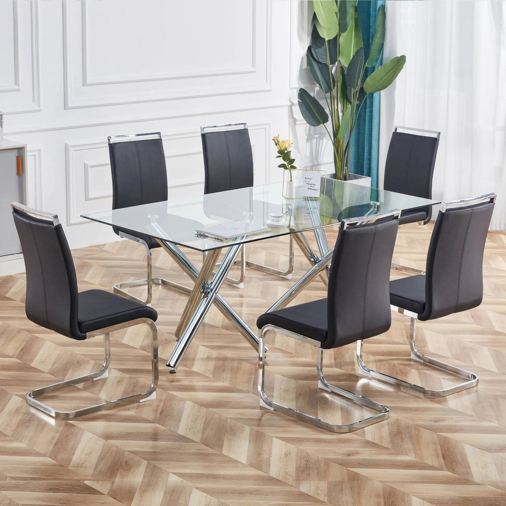 Sedia da Pranzo in Ecopelle Imbottita ¨C Xylo ¨C Nero, Set 4 Pezzi, Gambe in Metallo