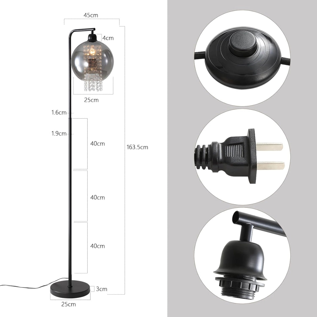 ZMH Lampada da terra 1 fiamma E27 grigio fumo cristallo grande per ufficio divano