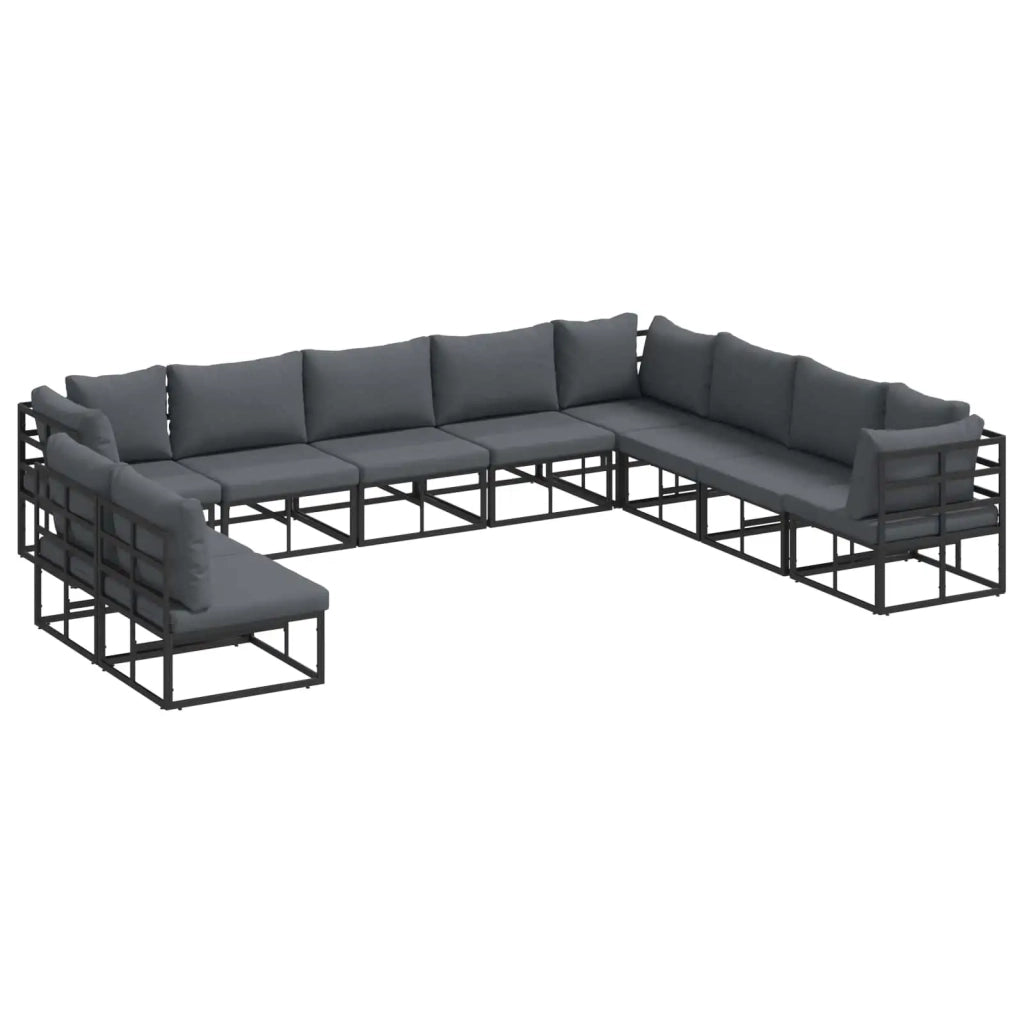 Set Divano da Giardino con cuscino 10 pcs Nero Alluminio 3378878