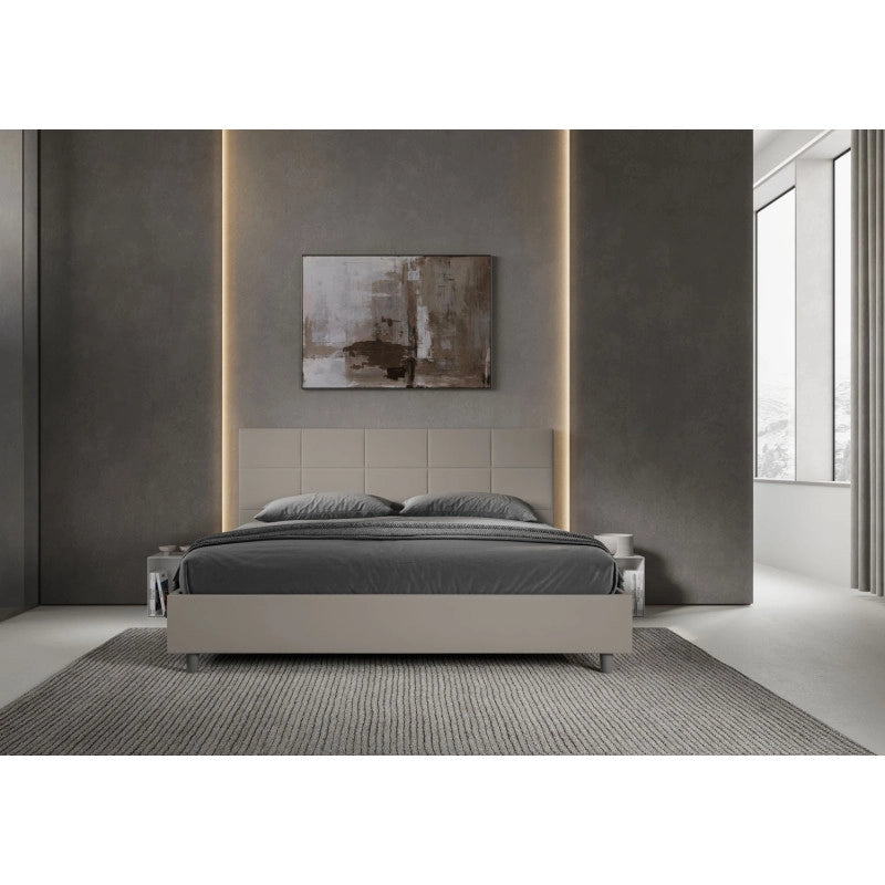 Letto imbottito Matrimoniale 180x210 cm Mika - Similpelle,Tortora,Contenitore