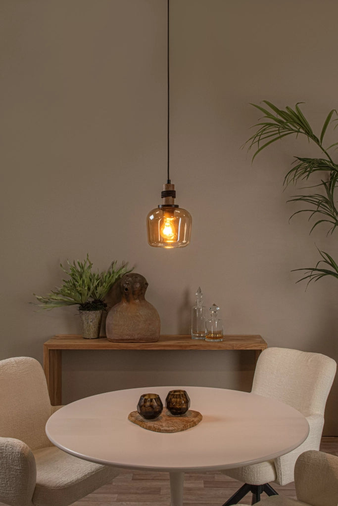 Lampada a sospensione ILONA vetro/legno nera Ø18 E27 Lucide