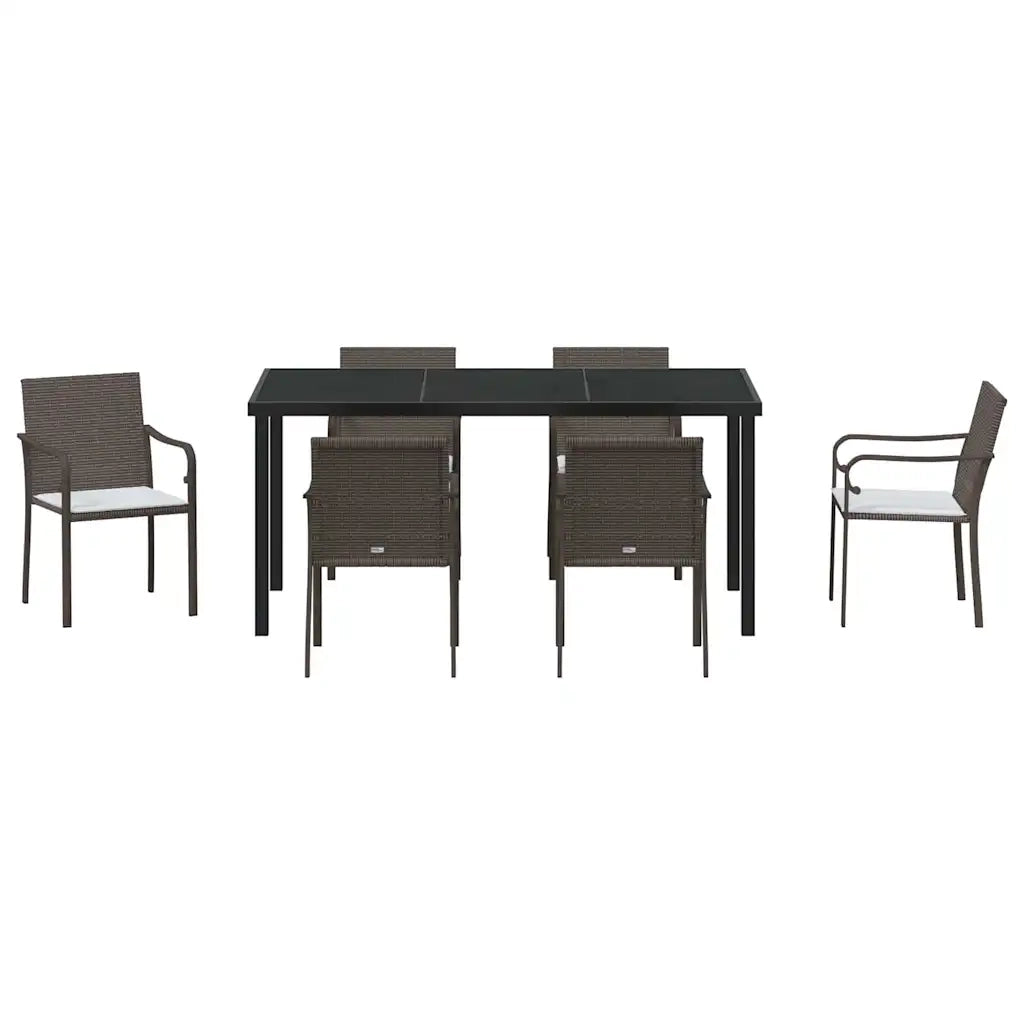 Set da Pranzo per Giardino 7 pcs Marrone e Nero Rattan in PE 3379048
