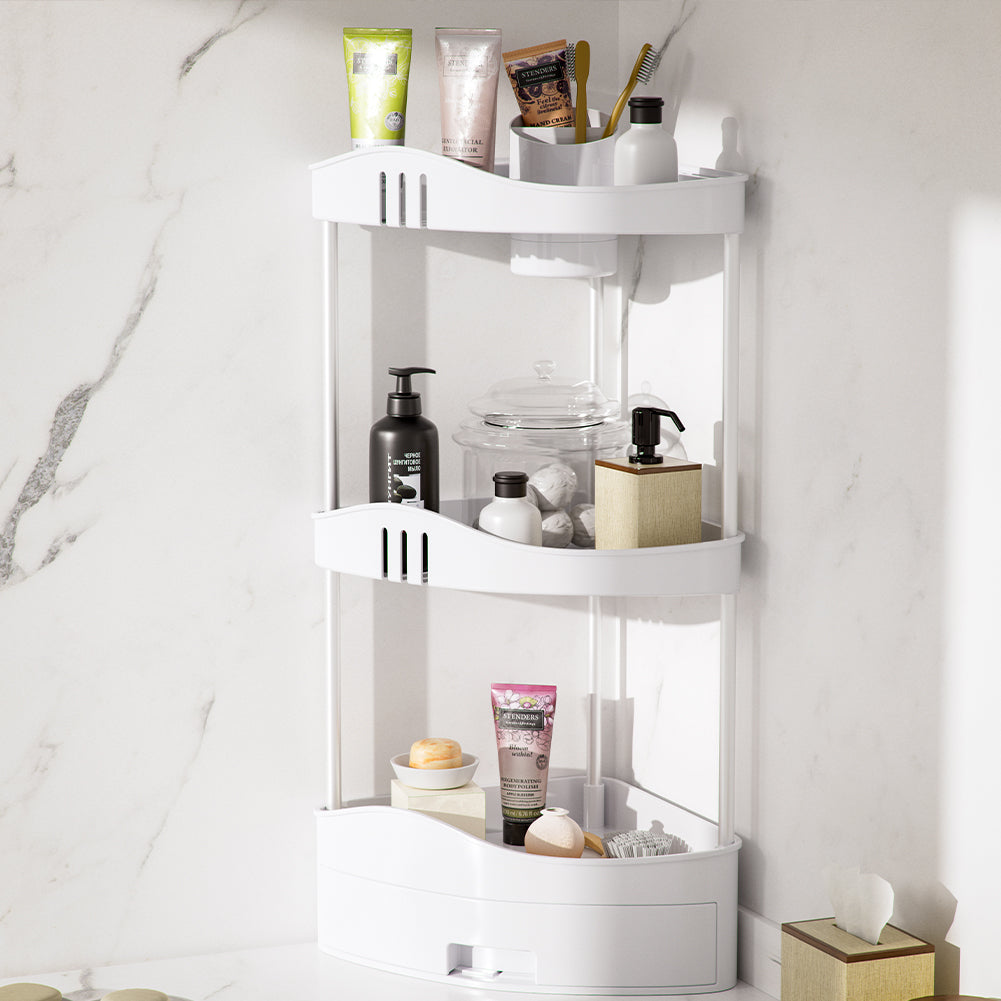 Scaffalatura Angolare 3 Ripiani 1 Cassetto Unità di Mensole ad Angolo Multiuso