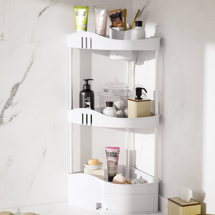 Scaffalatura Angolare 3 Ripiani 1 Cassetto Unità di Mensole ad Angolo Multiuso