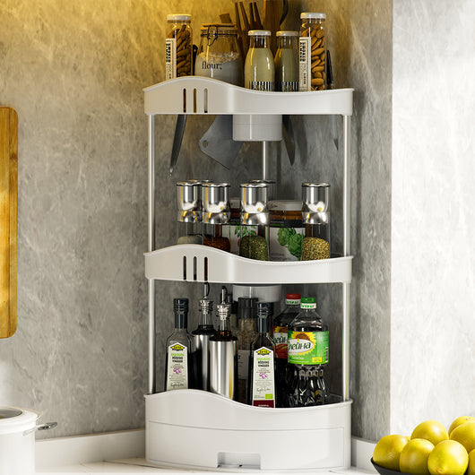 Scaffalatura Angolare 3 Ripiani 1 Cassetto Unità di Mensole ad Angolo Multiuso