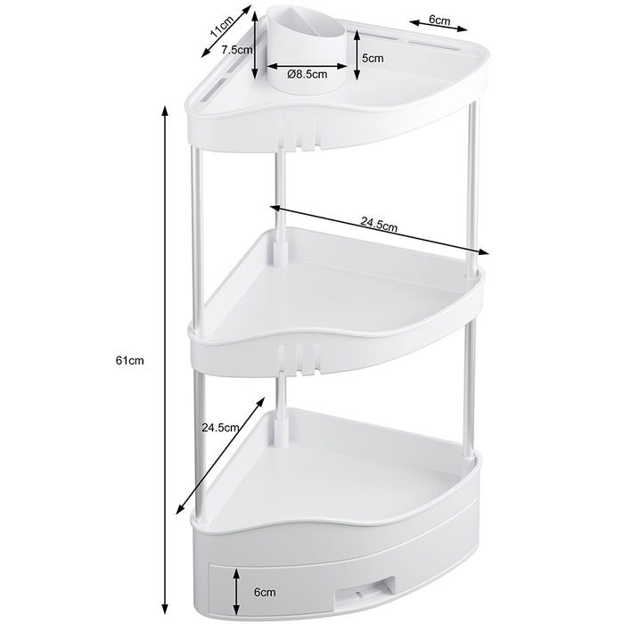 Scaffalatura Angolare 3 Ripiani 1 Cassetto Unità di Mensole ad Angolo Multiuso