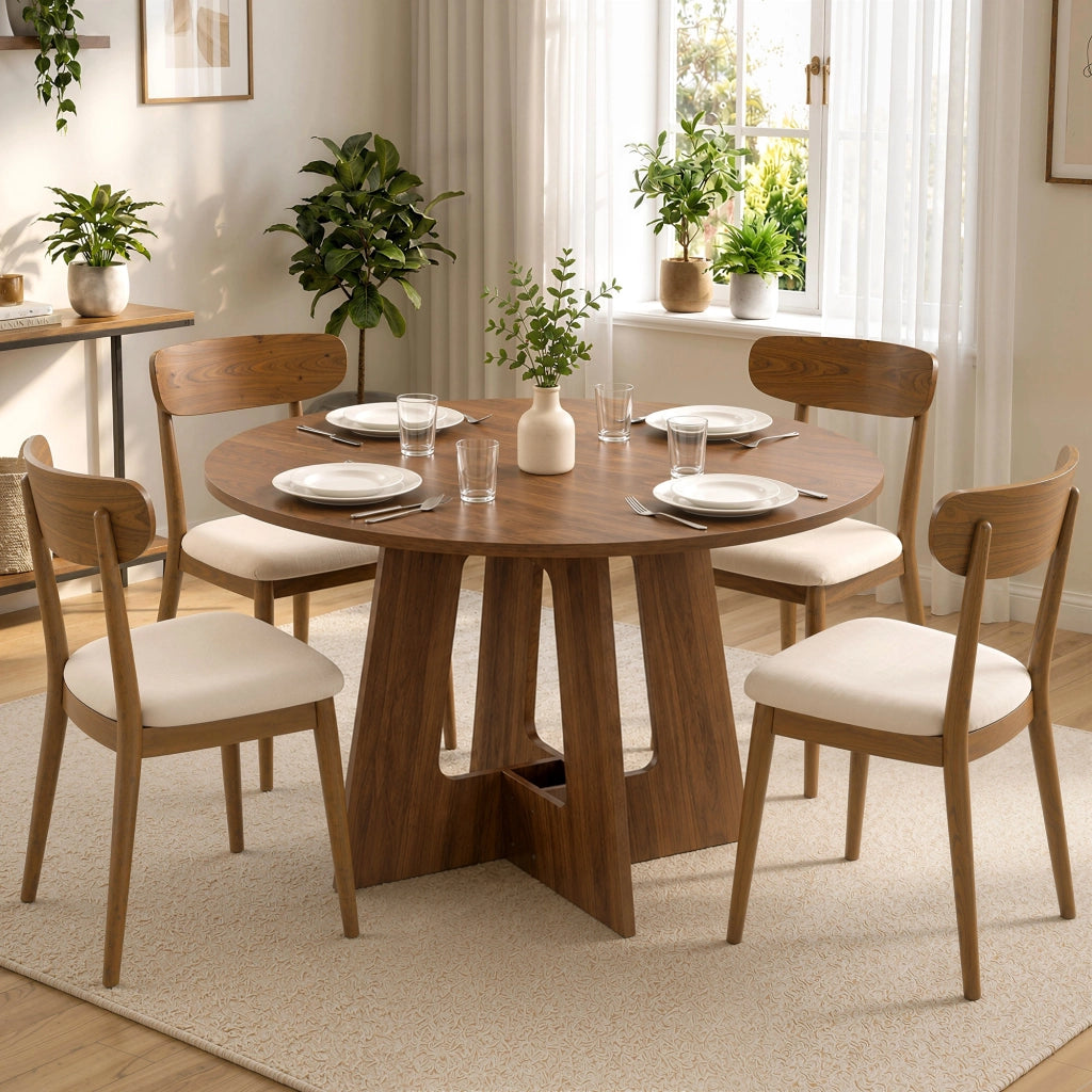 Tavolo da pranzo rotondo per 4 persone ¨C Xylo ¨C ? 110 cm base a croce legno marrone