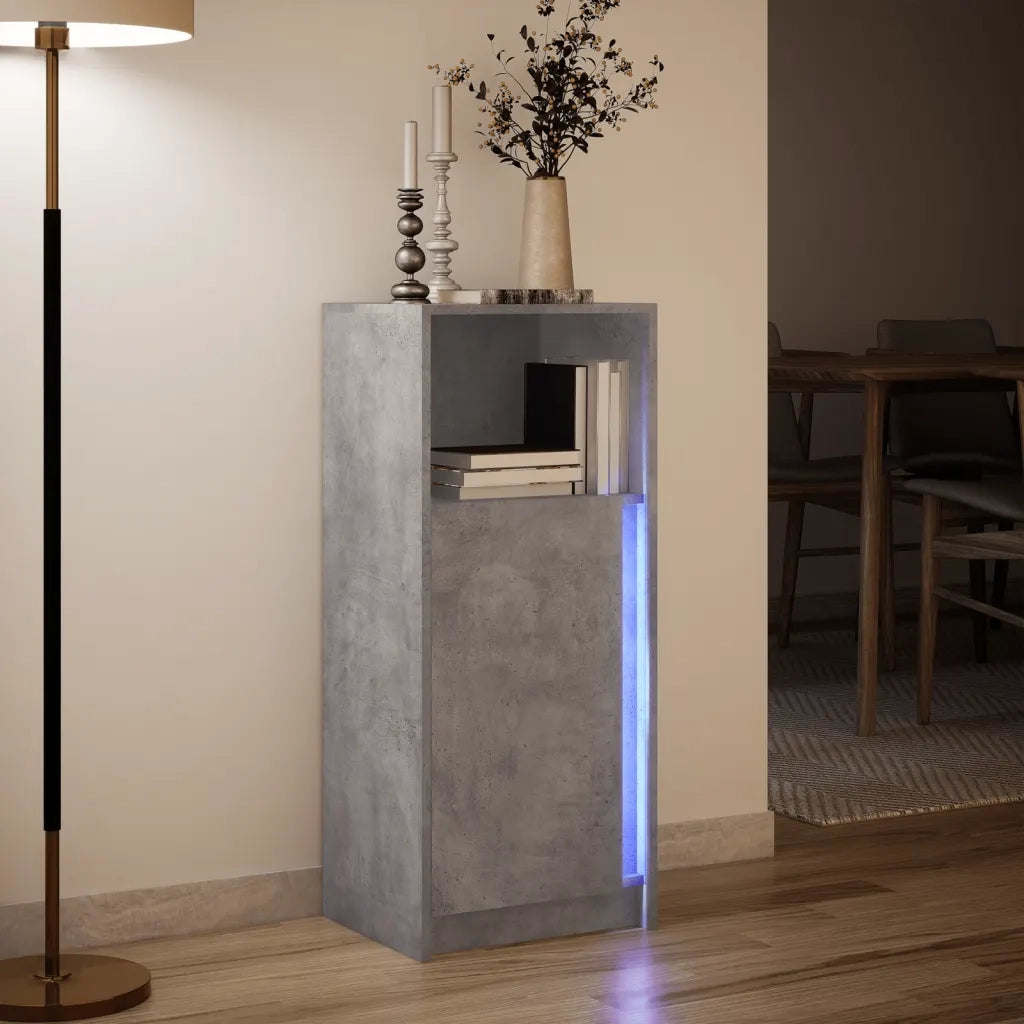 Credenza con LED-Buffet-Armadio da cucina Grigio Cemento 42,5x34x100cm Legno Multistrato