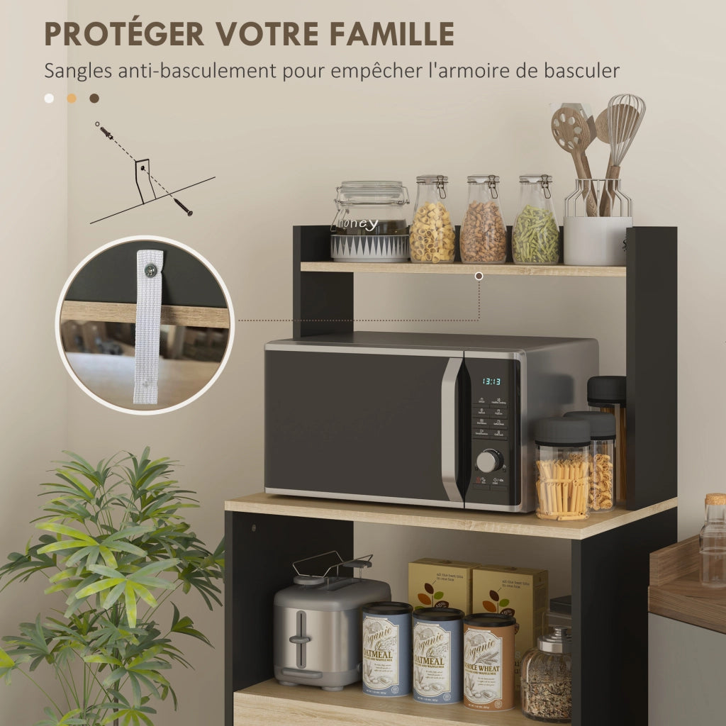 Mobile da cucina con ripiani e cassetto ¨C zephmum ¨C quercia e nero 60x40x131 cm