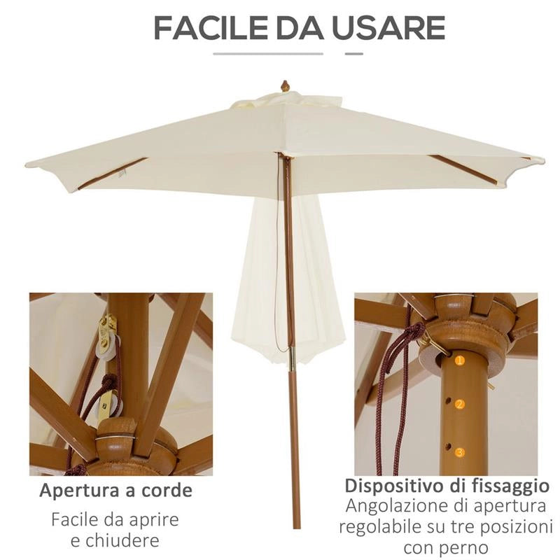 OMBRELLONE DA GIARDINO IN LEGNO E POLIESTERE 2.5 X 2.3 M BEIGE