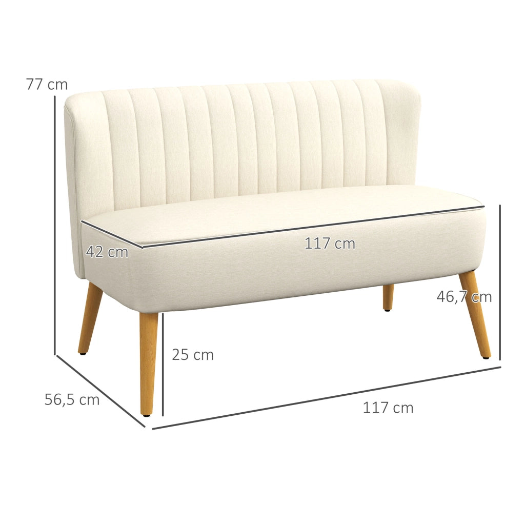 Divano 2 posti in tessuto effetto lino ¨C Xylo ¨C crema, gambe in legno, 117x56,5x77cm