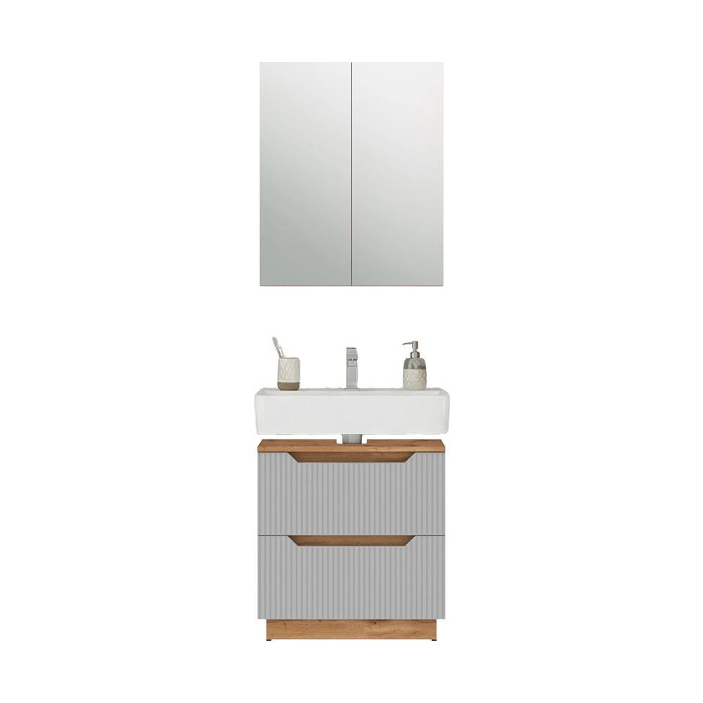 Vicco Set di mobili da bagno Rovere/grigio a righe 2 parti