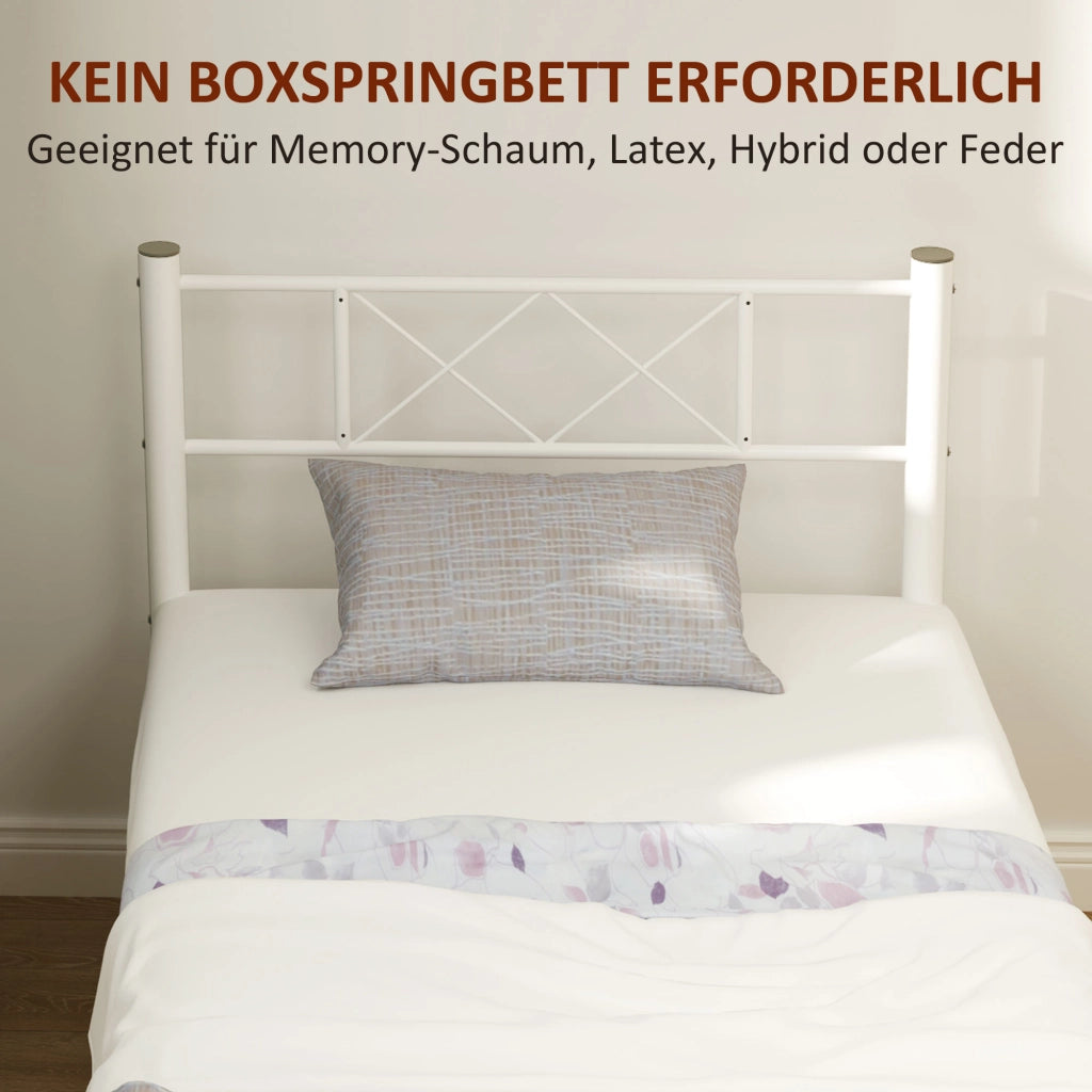 Letto singolo con testiera alta e contenitore ¨C Zephmum ¨C Acciaio bianco 90x200 cm