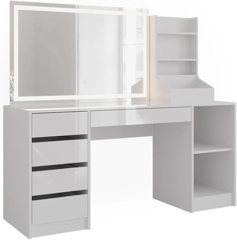 Tavolo da toeletta Sherry, Bianco/bianco lucido, 158.2 cm 3 parti