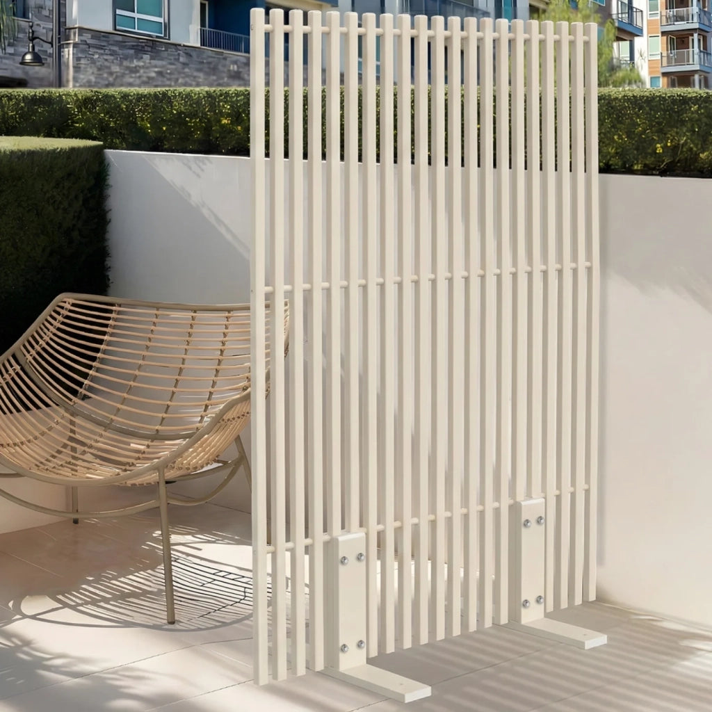 IDMarket - Schermo perforato per esterni decorativo claustra 80 x 150 cm beige lamelle verticali in metallo