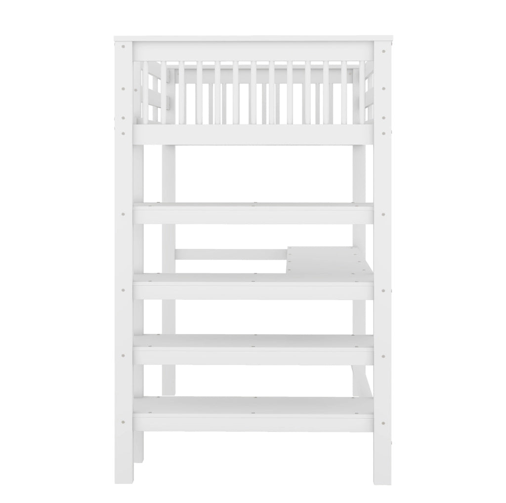 Letto a soppalco 90x200 cm con scrivania e ripiani; legno; bianco (Senza materasso)