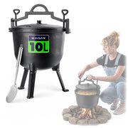 Bollitore da caccia in ghisa KADAX da 10 litri per arrosti da campeggio + cucchiaio in omaggio
