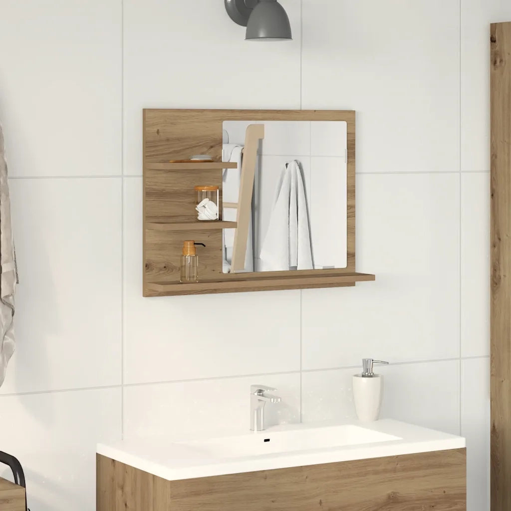 Armadietto a Specchio da Bagno Rovere Artigianale 60x10,5x45 cm 856256