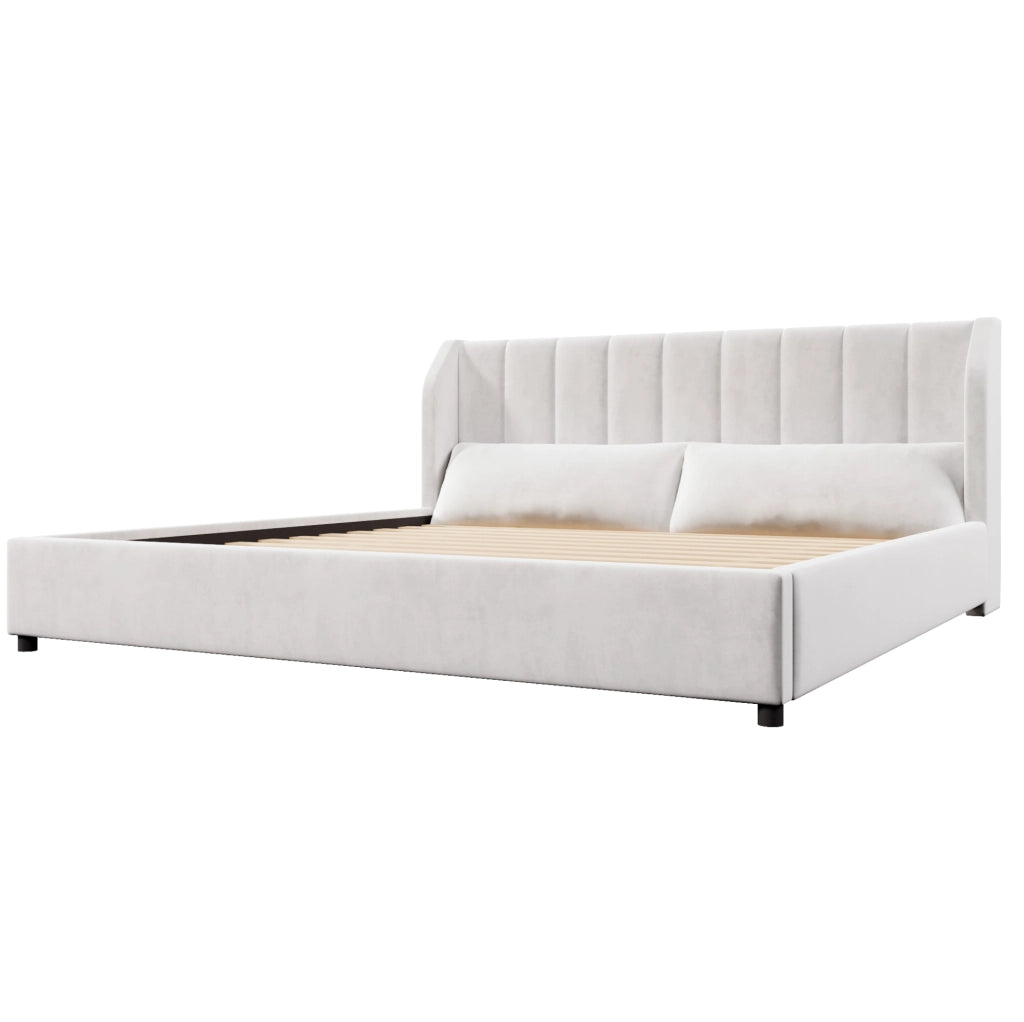 Letto imbottito 180x200 cm con testiera trapuntata; velluto; beige
