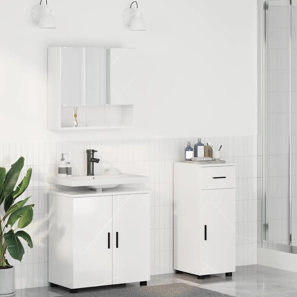 Set di mobili per il bagno con cassetto 3 pcs Bianco Lucido 3392957
