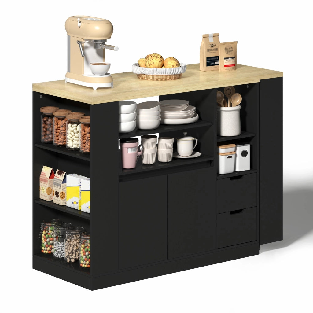 Isola cucina estraibile - Zephmum- 115 cm- con ripiani, cassetti e bar caff¨¨