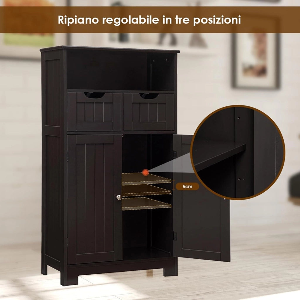 Armadietto Terra da Bagno Mobile Autoportante, Mobiletto Ufficcio Multiuso, con Cassetti e Ripiani, Ampio Spazio, Legno (Marrone)