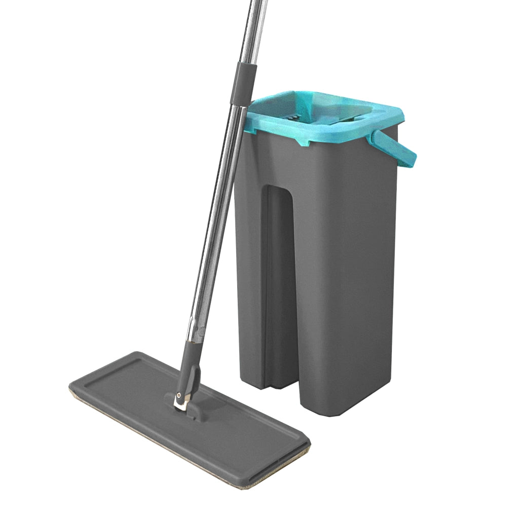 Panno extra piatto con secchio strizzatore 6 Panni riutilizzabili in microfibra blu