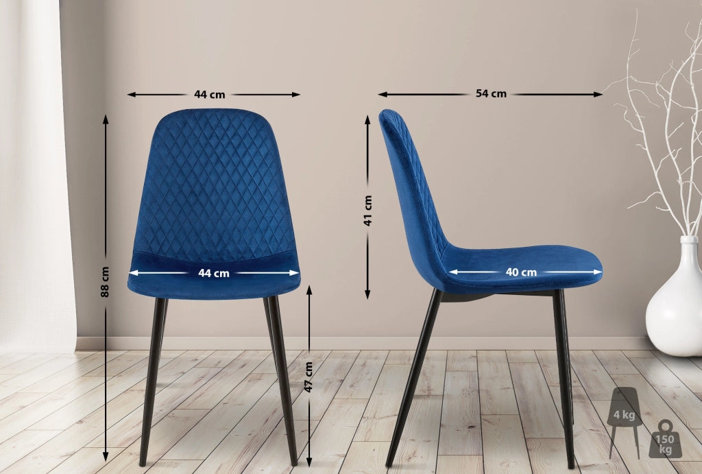 Sedia Giverny con cuciture decorative Velluto,blu