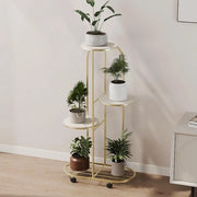 Standarizzazione per piante 5 livelli, supporto per fiori, trappola per piante metallica, piatto per angoli fiori, piatto per piante, per interni e esterni, con ruote per più trappole per fiori per balcone, giardino, soggiorno, dorato