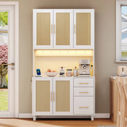 Credenza cucina in MDF bianco con LED RGB, 2 prese europee, USB, 3 cassetti, ante e ripiani regolabili