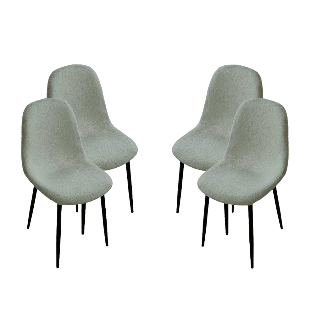 MAURY'S SET 4 SEDIE IMBOTTITE TEDDY VERDE CHIARO CON GAMBE NERE 44X48X88 CM