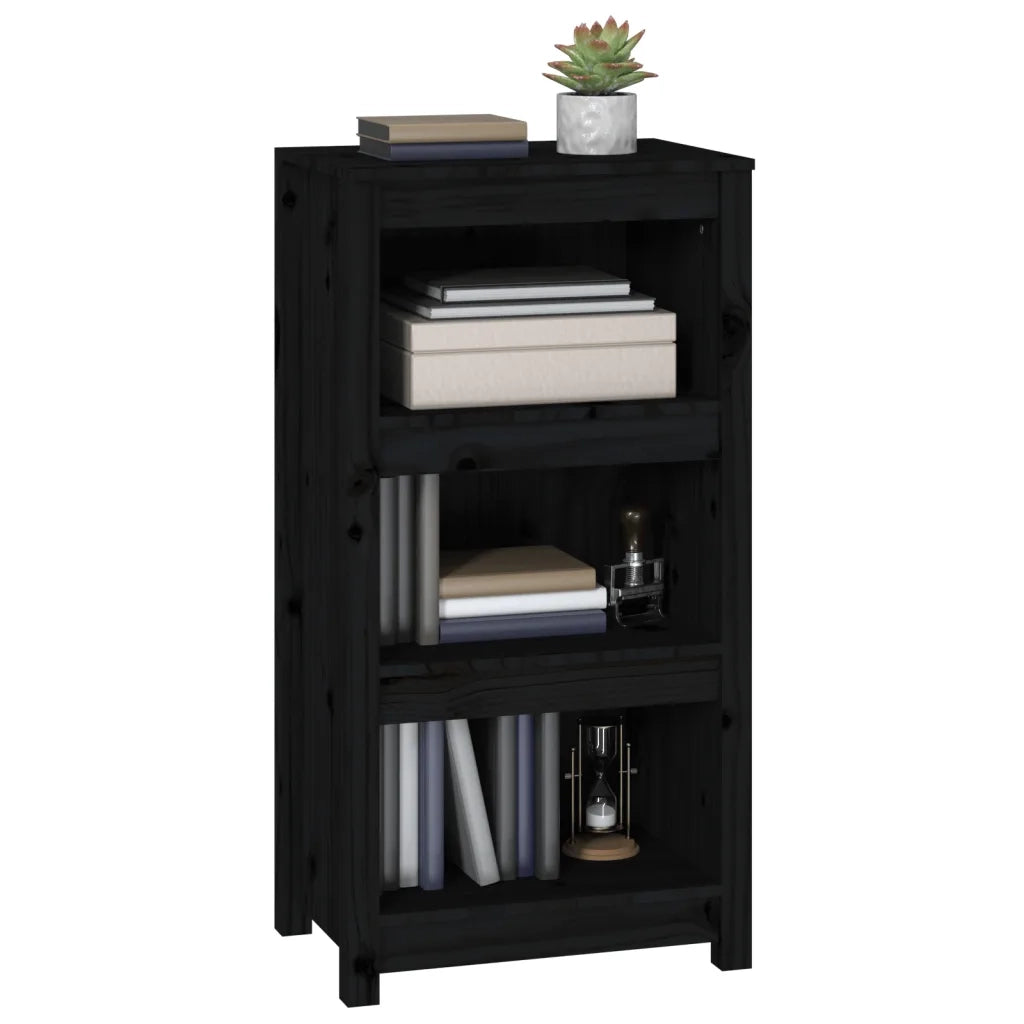 Libreria Nera 50x35x97 cm in Legno Massello di Pino