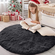 Tappeto Fluffycare con Base Antiscivolo Lavabile per Soggiorno, Camera da Bambini, Camera da Letto - 120 cm Circolare, Nero