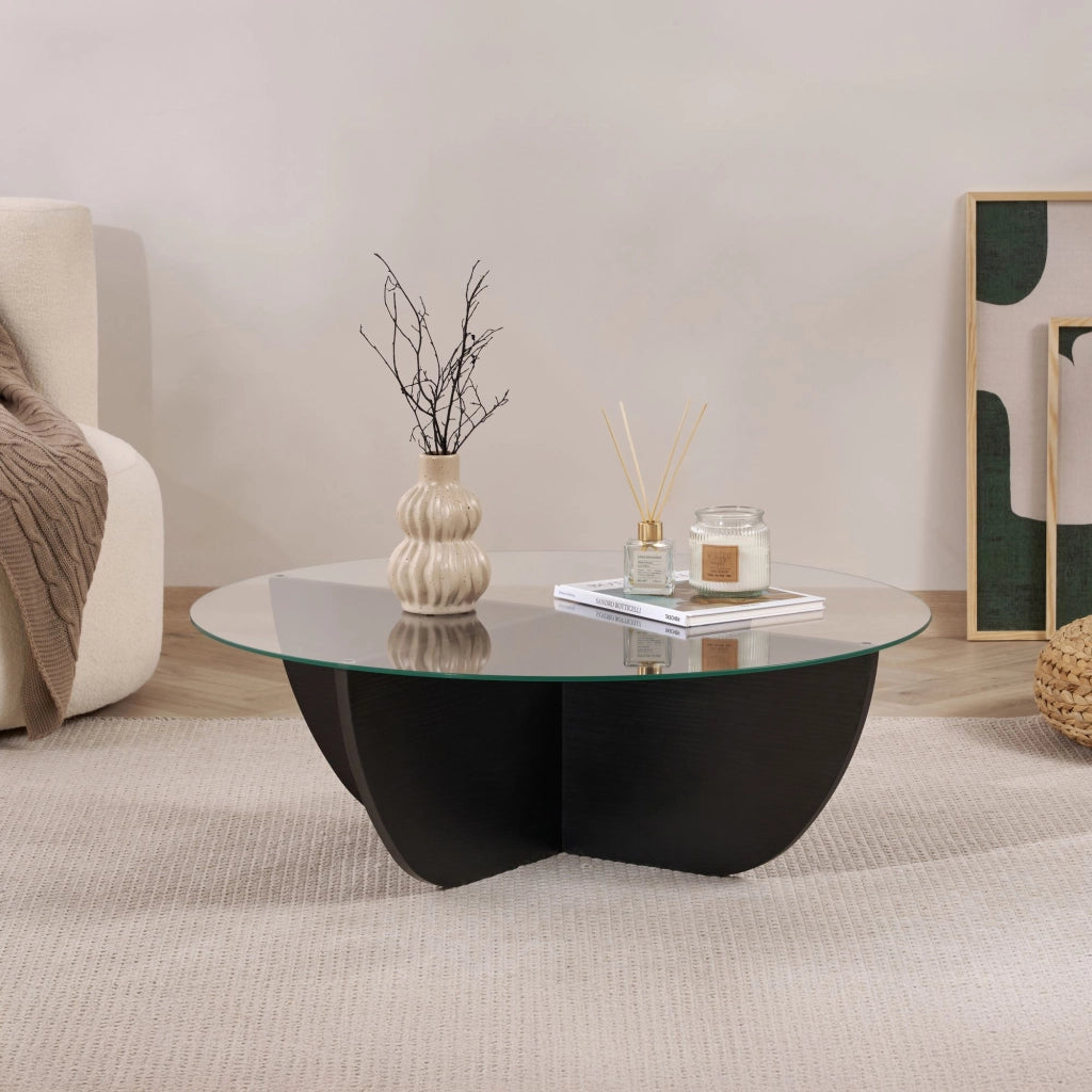 Tavolino in vetro "Liya" 90 x 90 x 30 cm - Legno nero