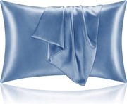 Cuscino a doppia faccia in seta - piuma soffice e liscia - chiusura a sacco - protetta da parassiti e ipoallergenico - protegge capelli e pelle dalle rughe - 51x76cm - Blu chiaro