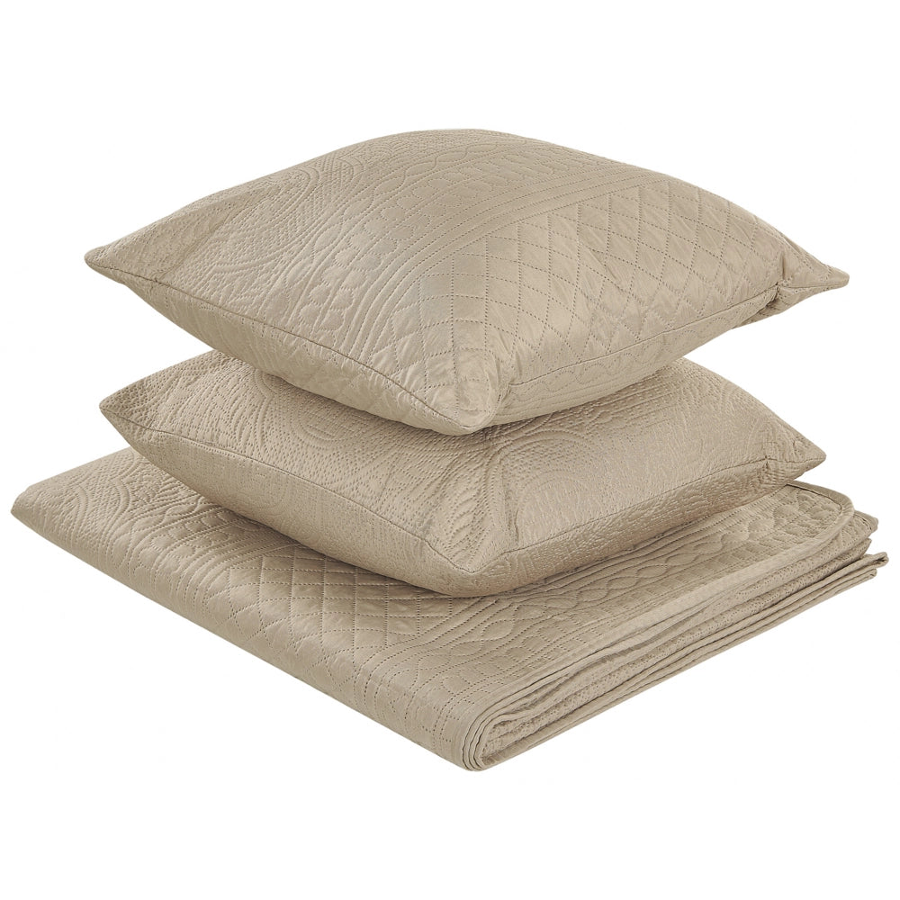 Copriletto in tessuto poliestere tortora 140 x 210 cm con cuscini motivo goffrato decorativo biancheria da letto classico camera da letto