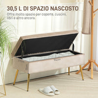 Panca Fondo Letto Imbottita da 30,5L 102x35x43 cm in Tessuto Effetto Velluto Beige