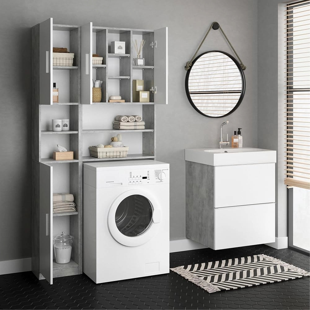 Mobile bagno alto Luis, Calcestruzzo, 32 x 190 cm, combinabile con la serie Luis per riporre oggetti in bagno