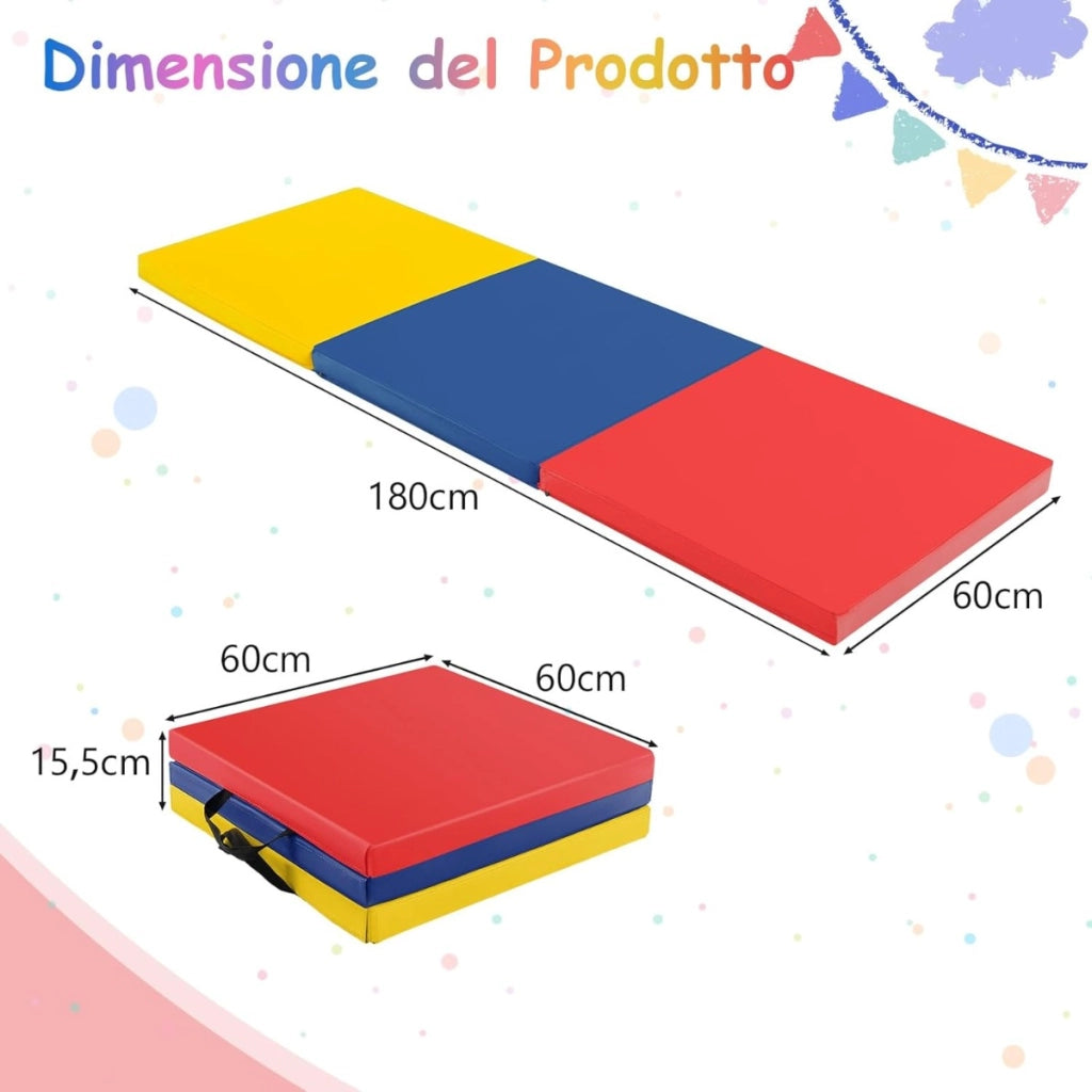 Tappetino yoga pieghevole in pelle PU, Materassino fitness spessore multifunzionale e antiscivolo 180x60x5cm Colorato-Tappetini ginnastica e yoga