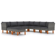 Set di mobili da giardino mobili da esterno 9 pezzi con cuscini resina intrecciata grigia 02_0018093