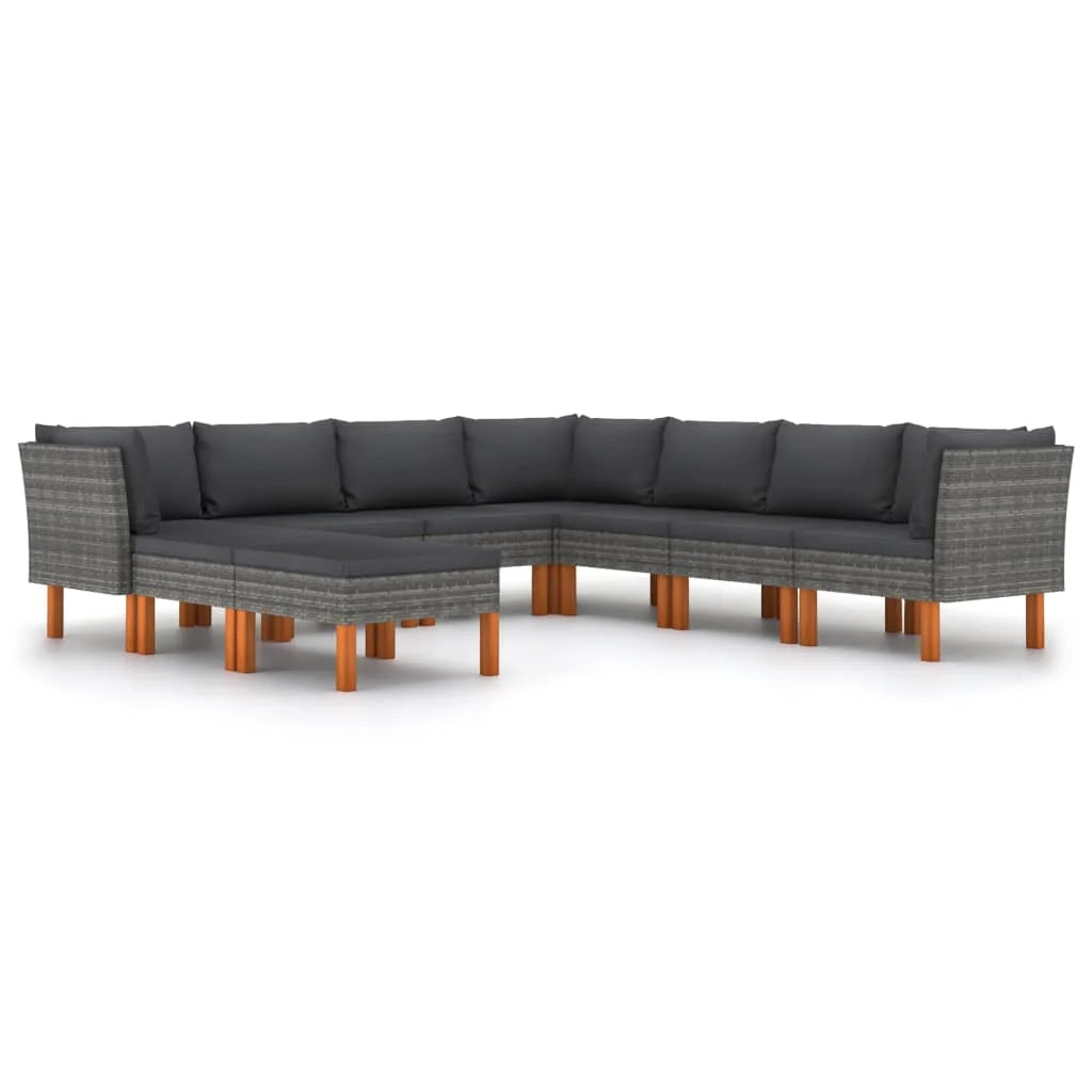 Set di mobili da giardino mobili da esterno 9 pezzi con cuscini resina intrecciata grigia 02_0018093