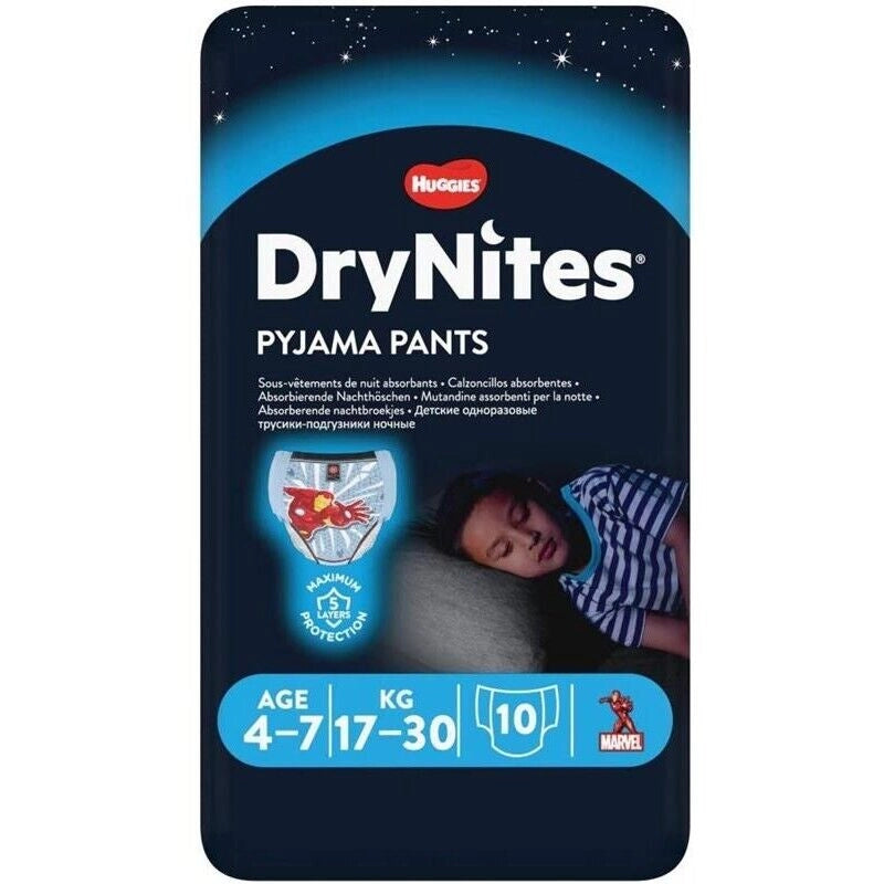 HUGGIES DRYNITES MUTANDINE BOY TAGLIA M 4-7 ANNI 17-30 KG 10 PEZZI