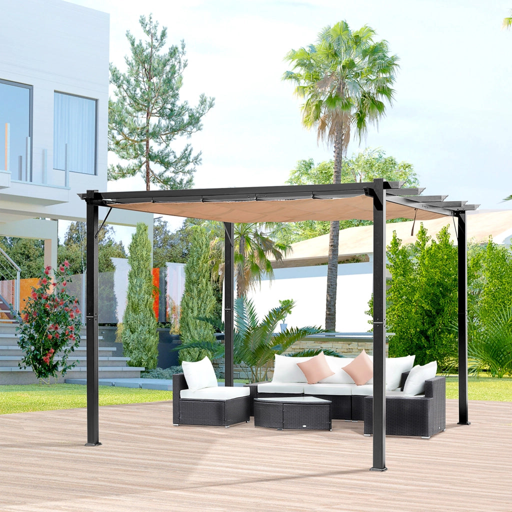 Pergola Pavillon con tetto in tessuto regolabile ¨C zephmum ¨C Grigio+Marrone 3x4m
