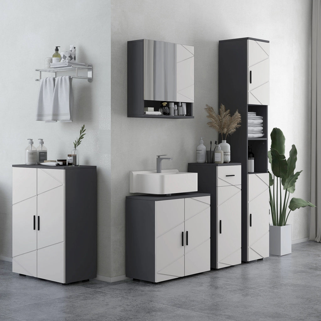 Mobiletto Bagno Legno Sottolavabo 2 Ripiani ¨C zephmum ¨C Grigio Chiaro
